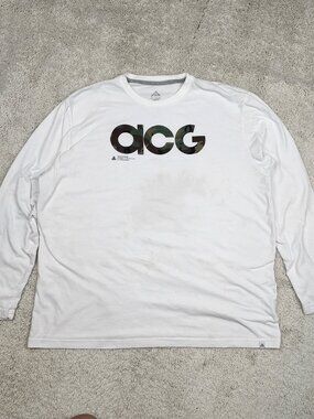 NIKE ACG Logo Long Sleeve Shirt Top LS Tee White Size 2XL XXL STAINED READ USA